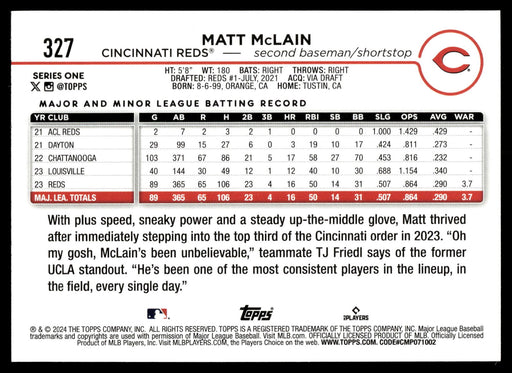 2024 Topps #327 Matt McLain Rainbow Foil