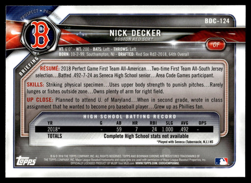 2018 Bowman Draft #BDC-124 Nick Decker Chrome