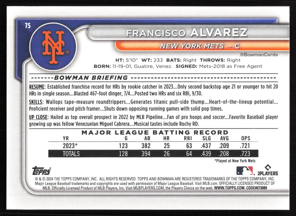 2024 Bowman #75 Francisco Alvarez