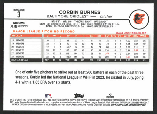 2024 Topps Chrome #3 Corbin Burnes Refractor