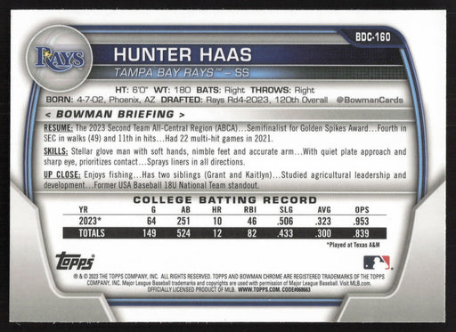 2023 Bowman Draft #BDC-160 Hunter Haas Chrome Refractor