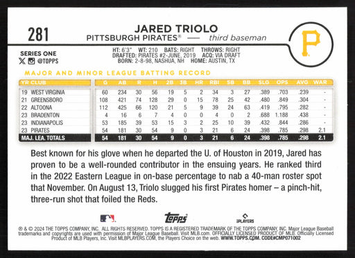 2024 Topps #281 Jared Triolo - 10 Card Player Lot - Rookie Card