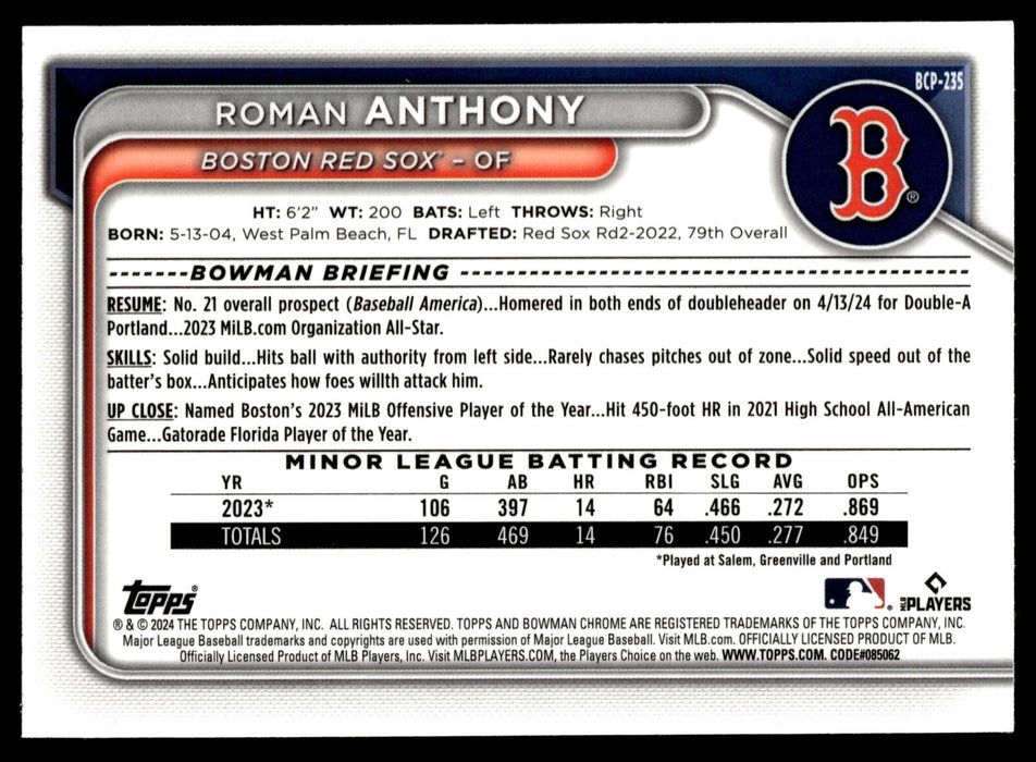 2024 Bowman Chrome #BCP-235 Roman Anthony