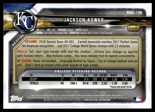 2018 Bowman Draft #BDC-196 Jackson Kowar Chrome