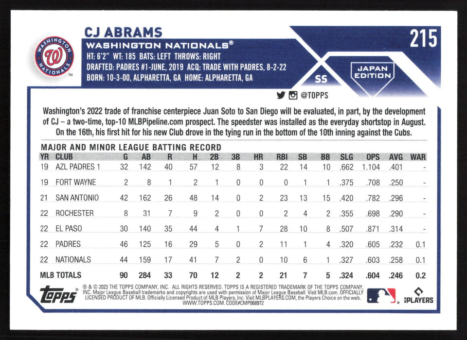 2023 Topps Japan Edition #215 CJ Abrams