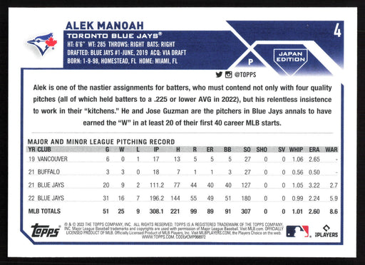 2023 Topps Japan Edition #4 Alek Manoah