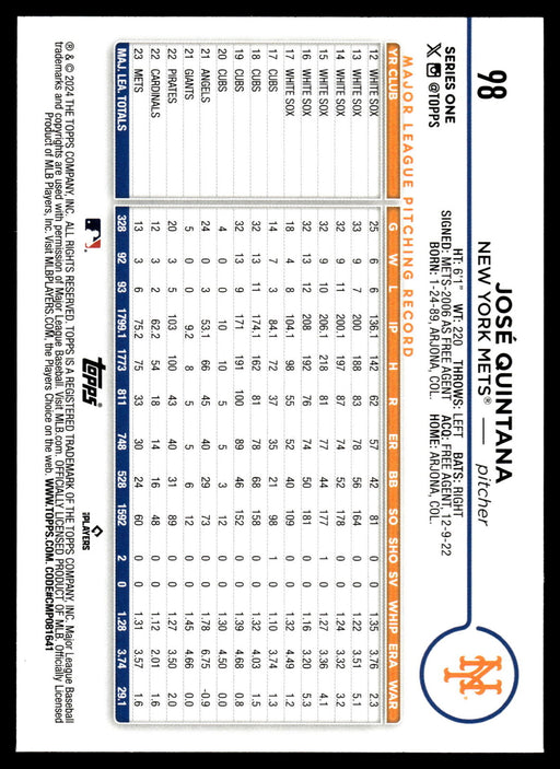 2024 Topps #98 José Quintana Holiday