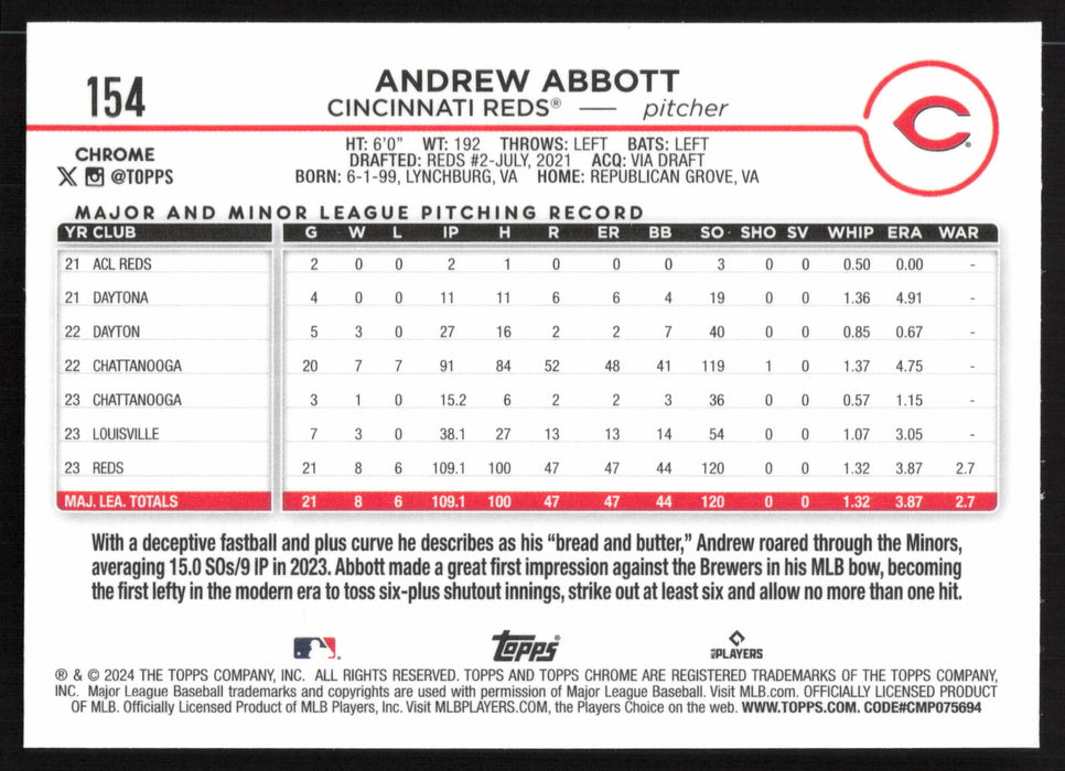 2024 Topps Chrome #154 Andrew Abbott