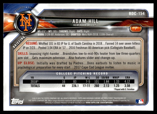 2018 Bowman Draft #BDC-154 Adam Hill Chrome