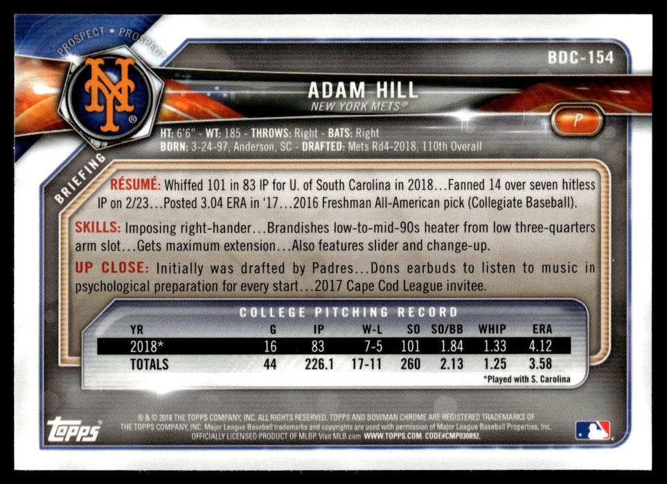 2018 Bowman Draft #BDC-154 Adam Hill Chrome