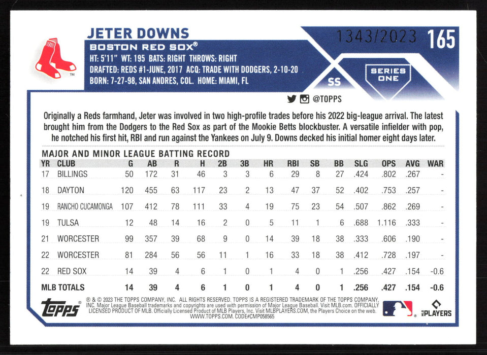 2023 Topps #165 Jeter Downs Gold #/2023