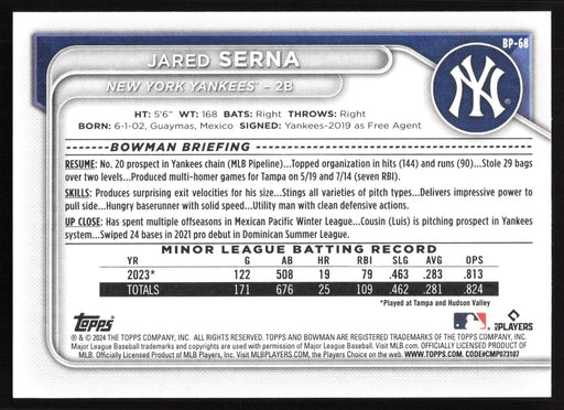 2024 Bowman #BP-68 Jared Serna Base