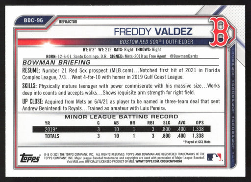 2021 Bowman Draft #BDC-96 Freddy Valdez Chrome Refractor