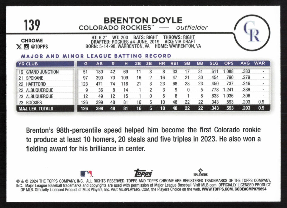 2024 Topps Chrome #139 Brenton Doyle