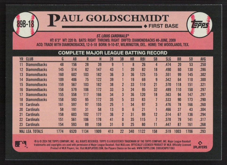 2024 Topps #89B-18 Paul Goldschmidt 1989 Topps Baseball 35th Anniversary