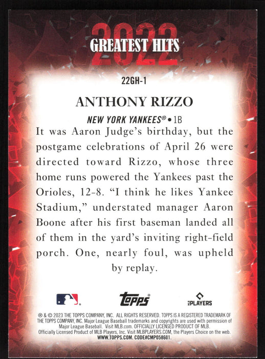 2023 Topps #22GH-1 Anthony Rizzo 2022 Greatest Hits