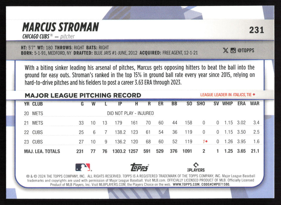 2024 Topps Big League #231 Marcus Stroman Rainbow Foil