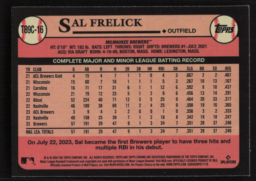 2024 Topps #T89C-16 Sal Frelick 1989 Topps Baseball 35th Anniversary Chrome