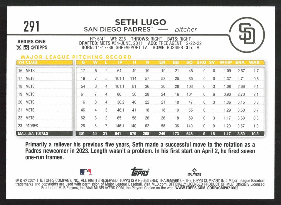 2024 Topps #291 Seth Lugo Royal Blue