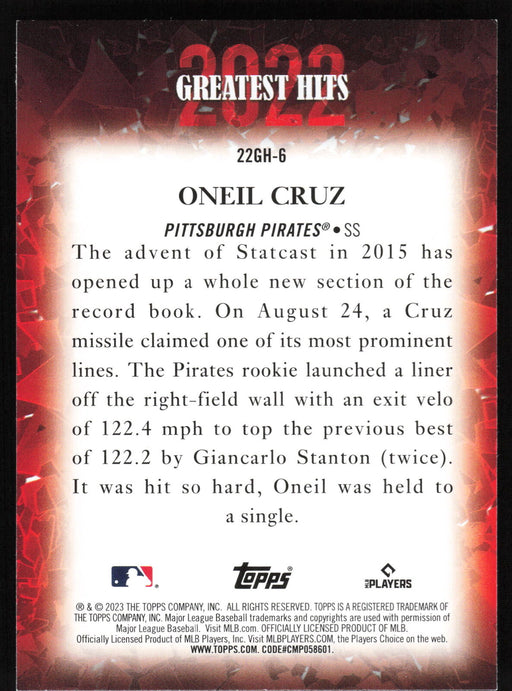 2023 Topps #22GH-6 Oneil Cruz 2022 Greatest Hits