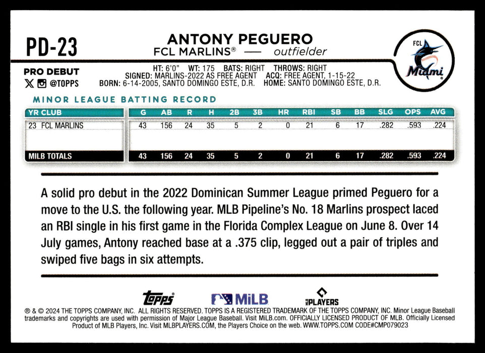 2024 Topps Pro Debut #PD-23 Antony Peguero