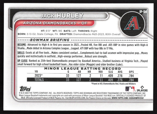 2024 Bowman #BP-104 Jack Hurley Base