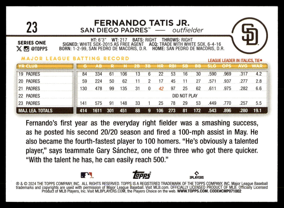 2024 Topps #23 Fernando Tatis Jr. Rainbow Foil