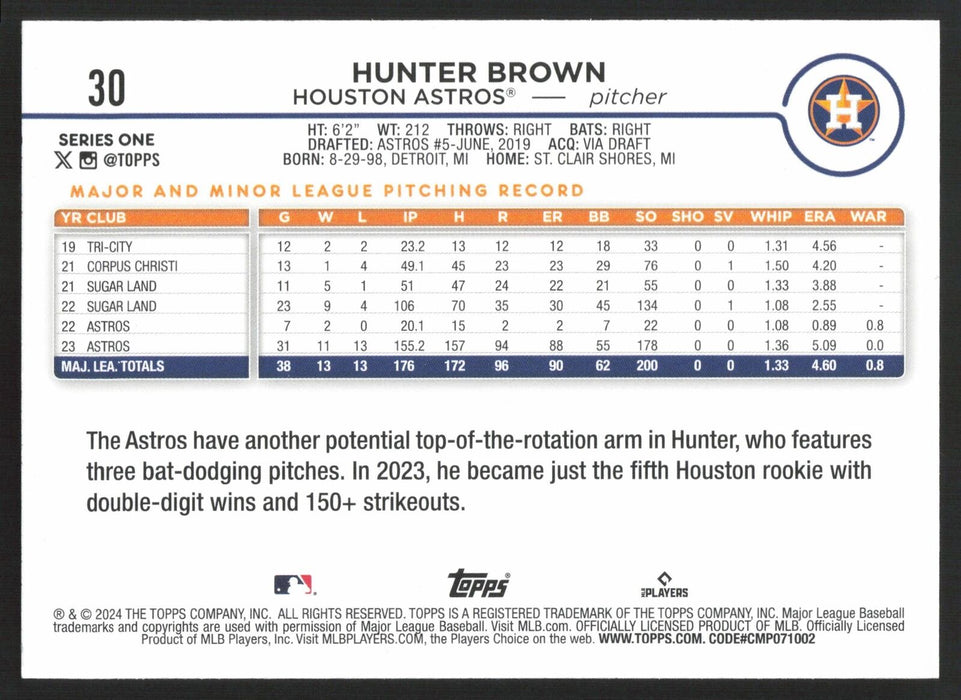 2024 Topps #30 Hunter Brown Silver Crackle Foil