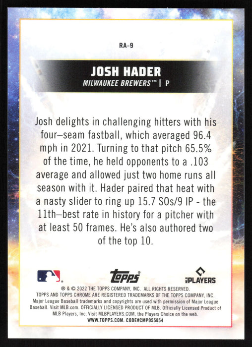 2022 Topps Chrome Cosmic #RA-9 Josh Hader Rocket Arms