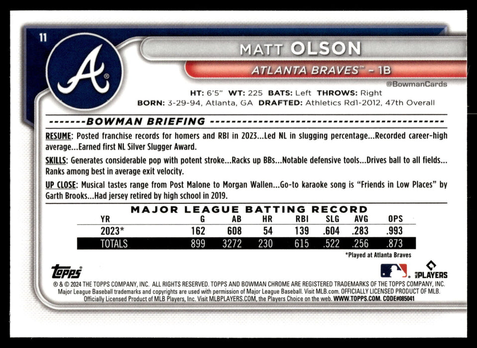 2024 Bowman Chrome #11 Matt Olson