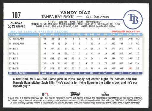 2024 Topps Chrome #107 Yandy Díaz Prism Refractor