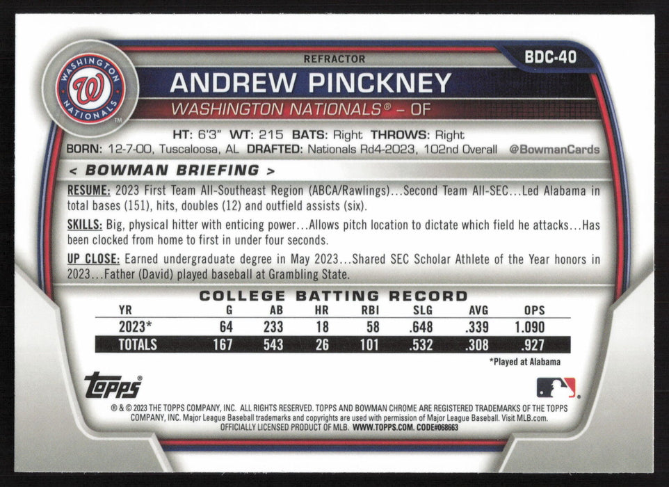 2023 Bowman Draft #BDC-40 Andrew Pinckney Chrome Refractor