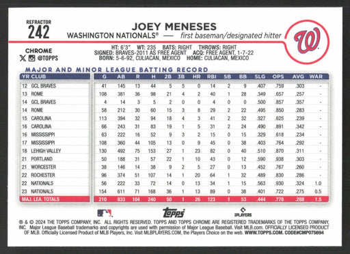 2024 Topps Chrome #242 Joey Meneses Refractor