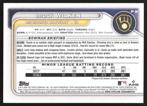 2024 Bowman #BP-86 Brock Wilken Base