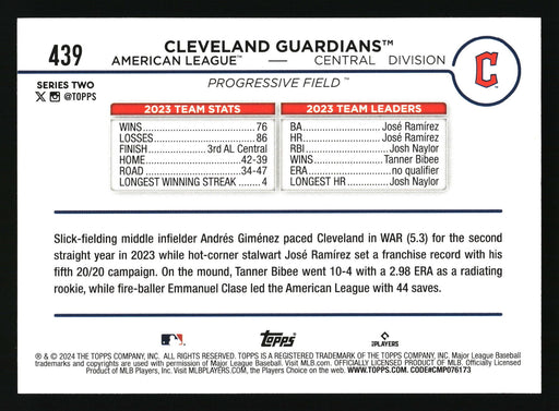 2024 Topps #439 Cleveland Guardians Royal Blue