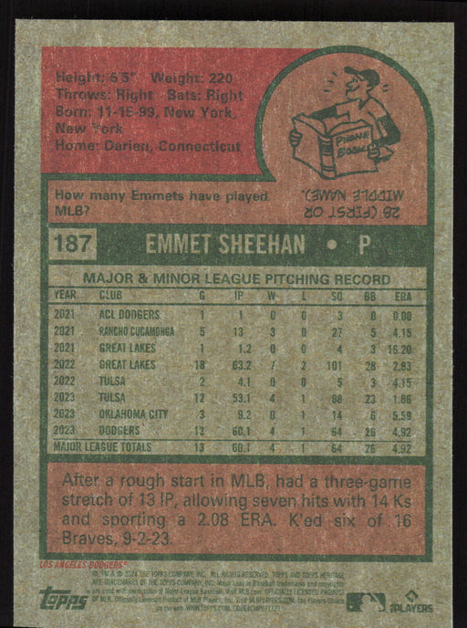 2024 Topps Heritage #187 Emmet Sheehan Chrome Purple Refractor