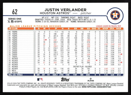 2024 Topps #62 Justin Verlander