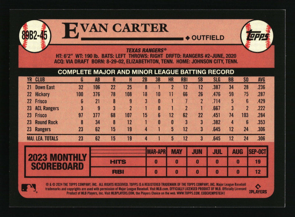 2024 Topps #89B2-45 Evan Carter 1989 Topps Baseball 35th Anniversary