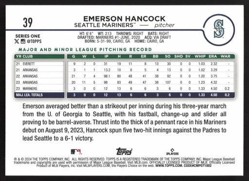 2024 Topps #39 Emerson Hancock Royal Blue