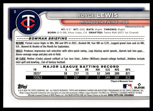 2024 Bowman Chrome #2 Royce Lewis