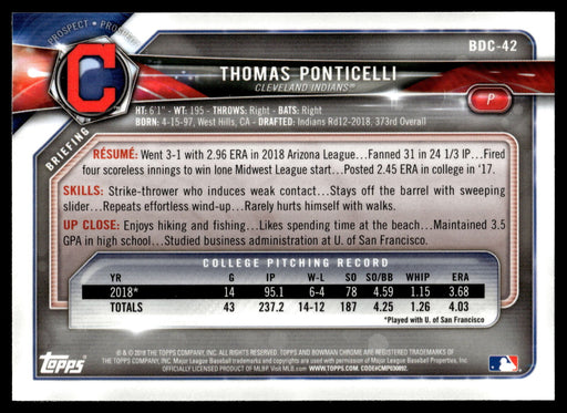 2018 Bowman Draft #BDC-42 Thomas Ponticelli Chrome