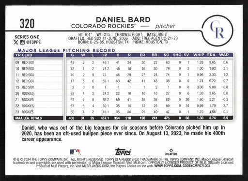 2024 Topps #320 Daniel Bard Base