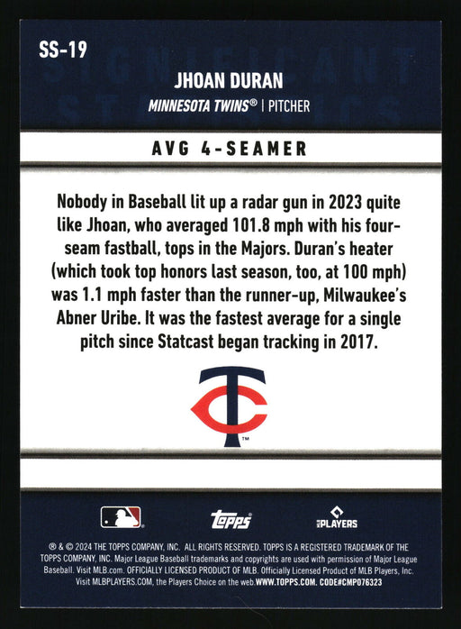 2024 Topps #SS-19 Jhoan Duran Significant Statistics