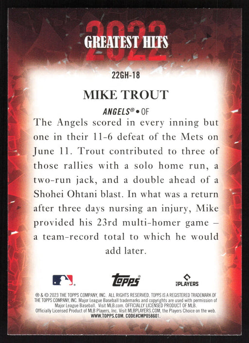 2023 Topps #22GH-18 Mike Trout 2022 Greatest Hits