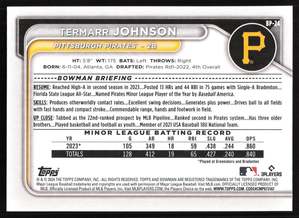 2024 Bowman #BP-24 Termarr Johnson Base