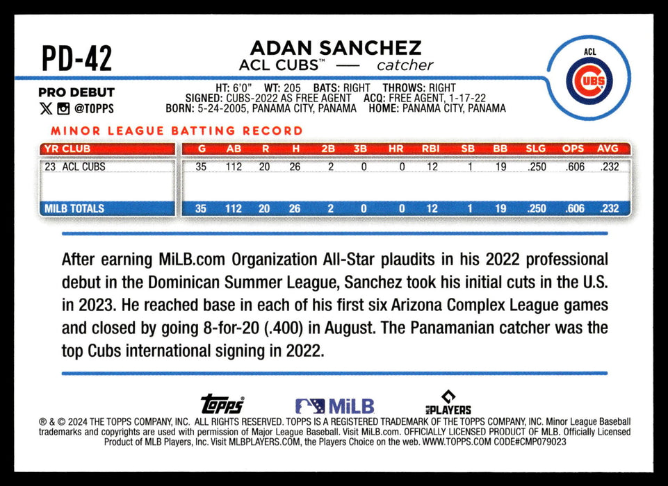 2024 Topps Pro Debut #PD-42 Adan Sanchez