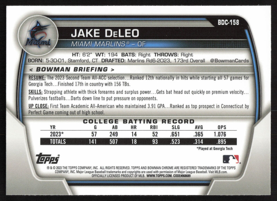 2023 Bowman Draft #BDC-158 Jake DeLeo Chrome Lunar Glow Refractor