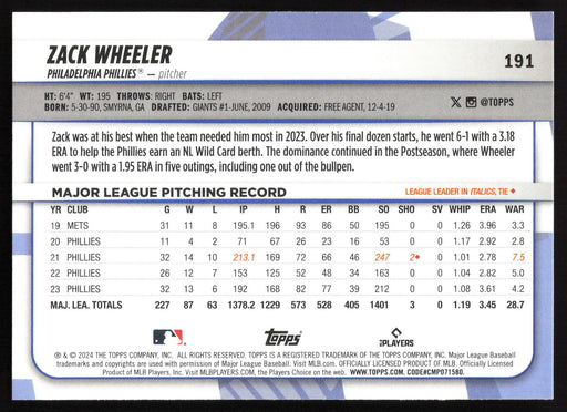 2024 Topps Big League #191 Zack Wheeler