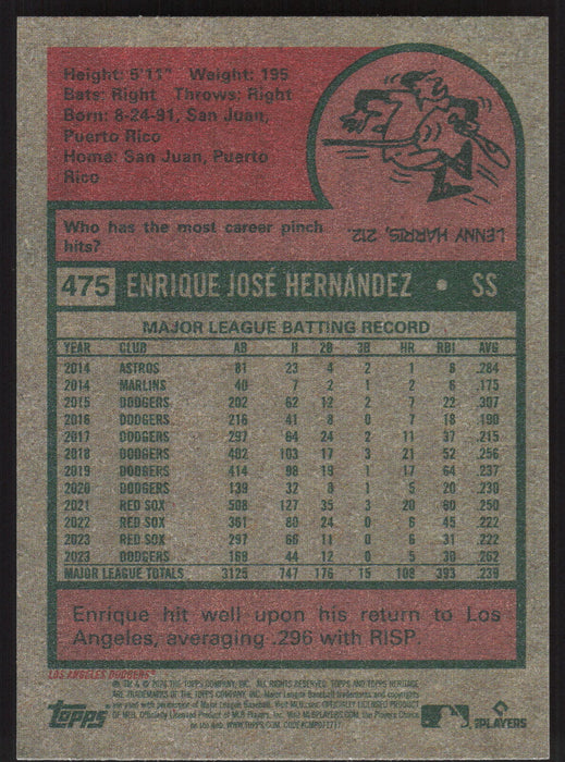 2024 Topps Heritage #475 Enrique Hernández