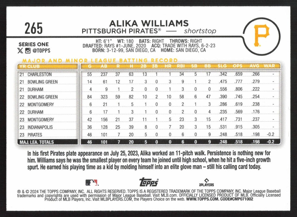 2024 Topps #265 Alika Williams Royal Blue